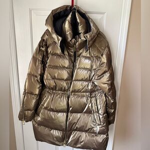 Athleta x Alicia Keys Gold Puffer Winter Jacket Sz L *Like New